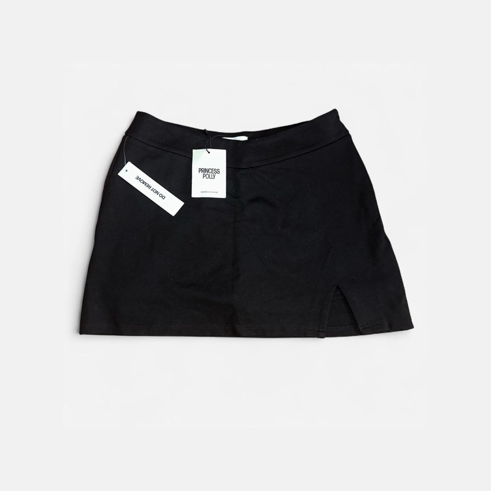 Princess Polly Ravyn Black Mini Short Skirt Skort Side Slit Size 8